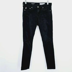 Adriano Goldschmied AGED Denim The Legging Skinny Ankle Jean 27 Black Distressed